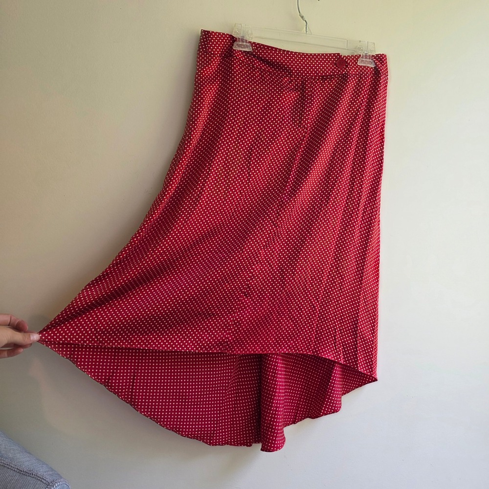 Laundry by Shelli Segal Silk Polka Dot High Low Skirt Red Maximalist USA Made 10